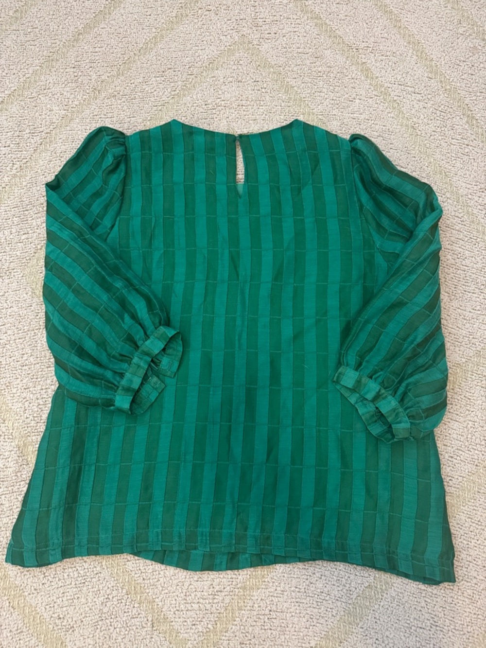 Jade Green Striped Puff Sleeve Blouse - Picture 3 of 3